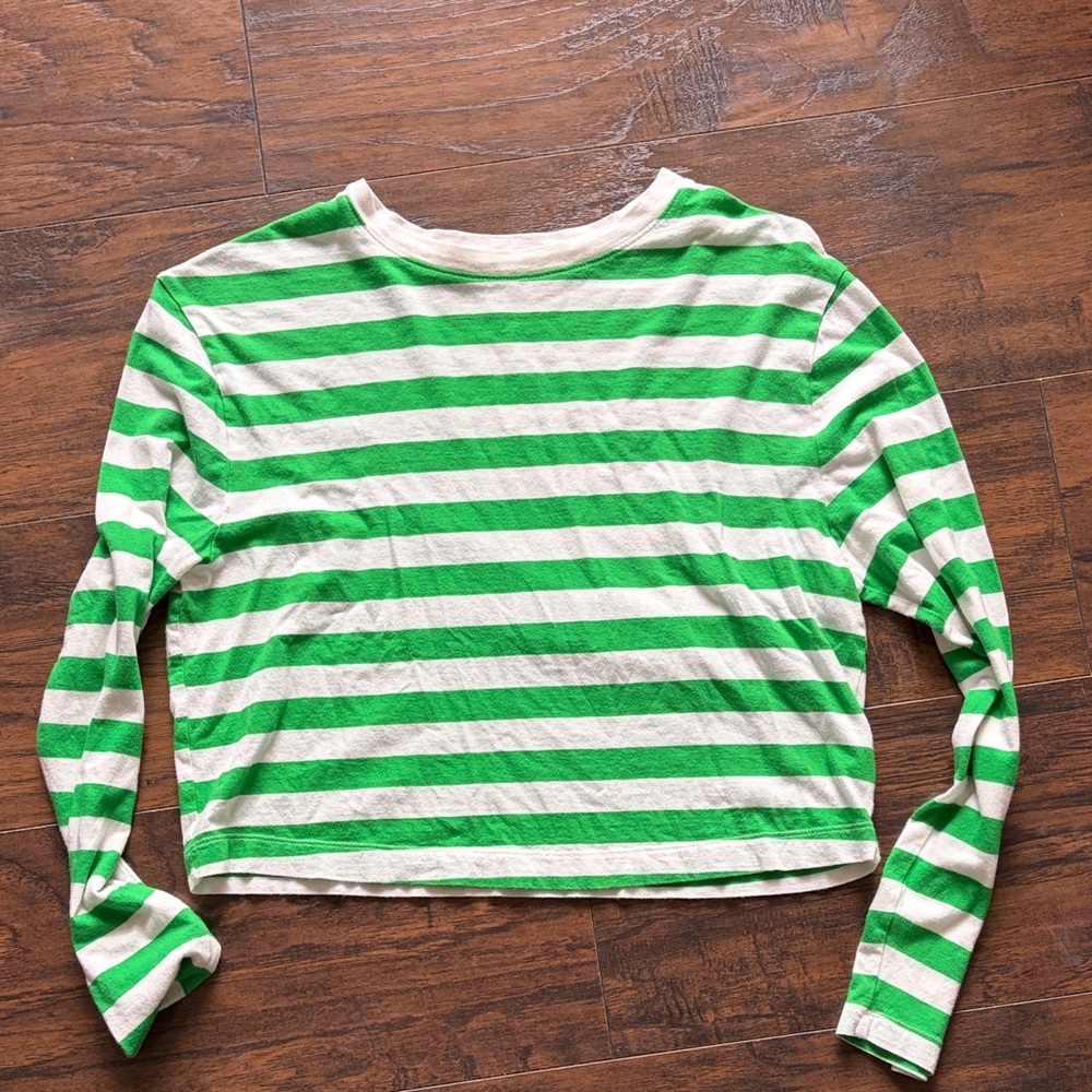 a new day Green and White Striped Long Sleeve Tee